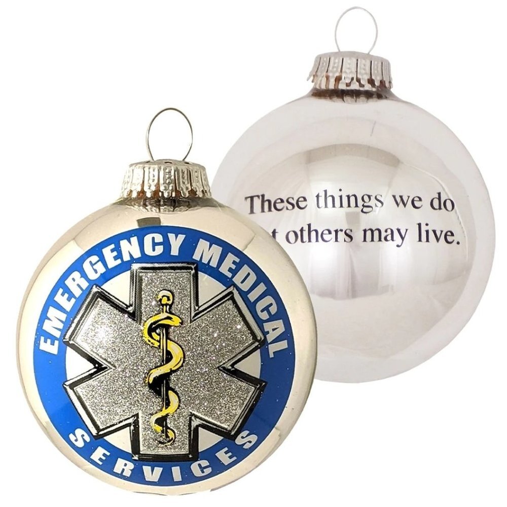 Christmas by Krebs American Pride Emergency Medical Services EMS Glass Ornament